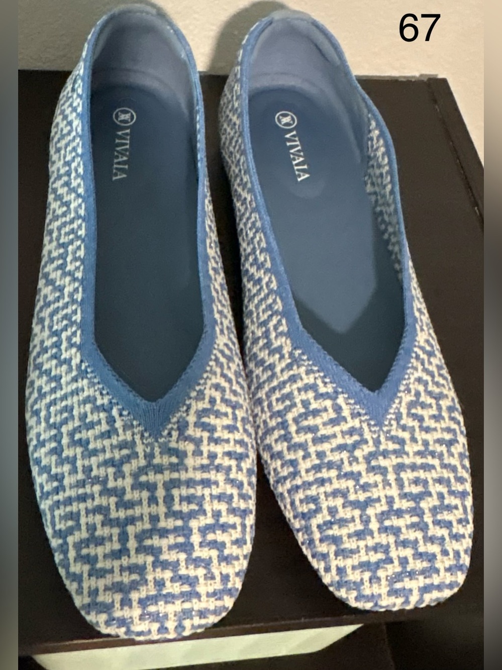 VIVAIA Blue Knit Square Toe Ballet Flats